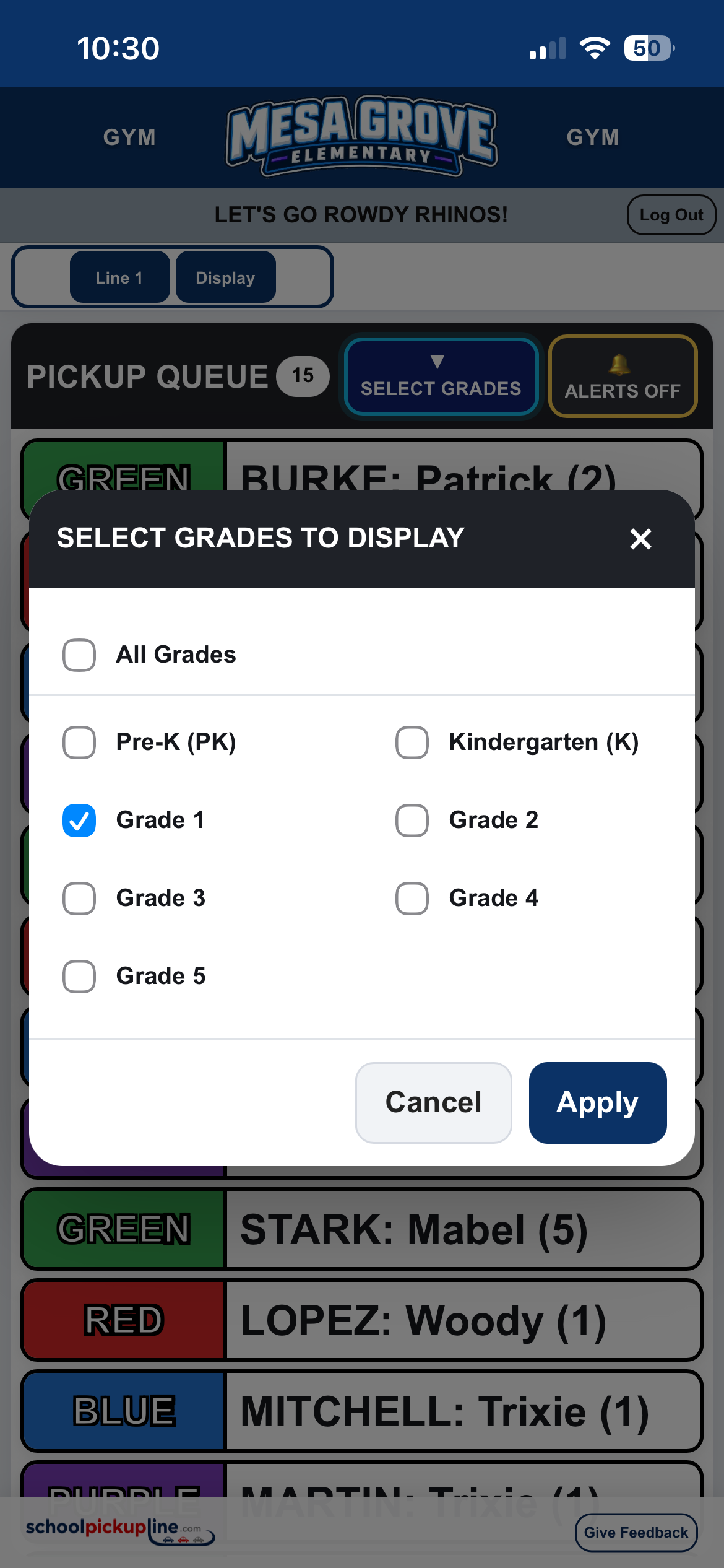 Mobile grade selection