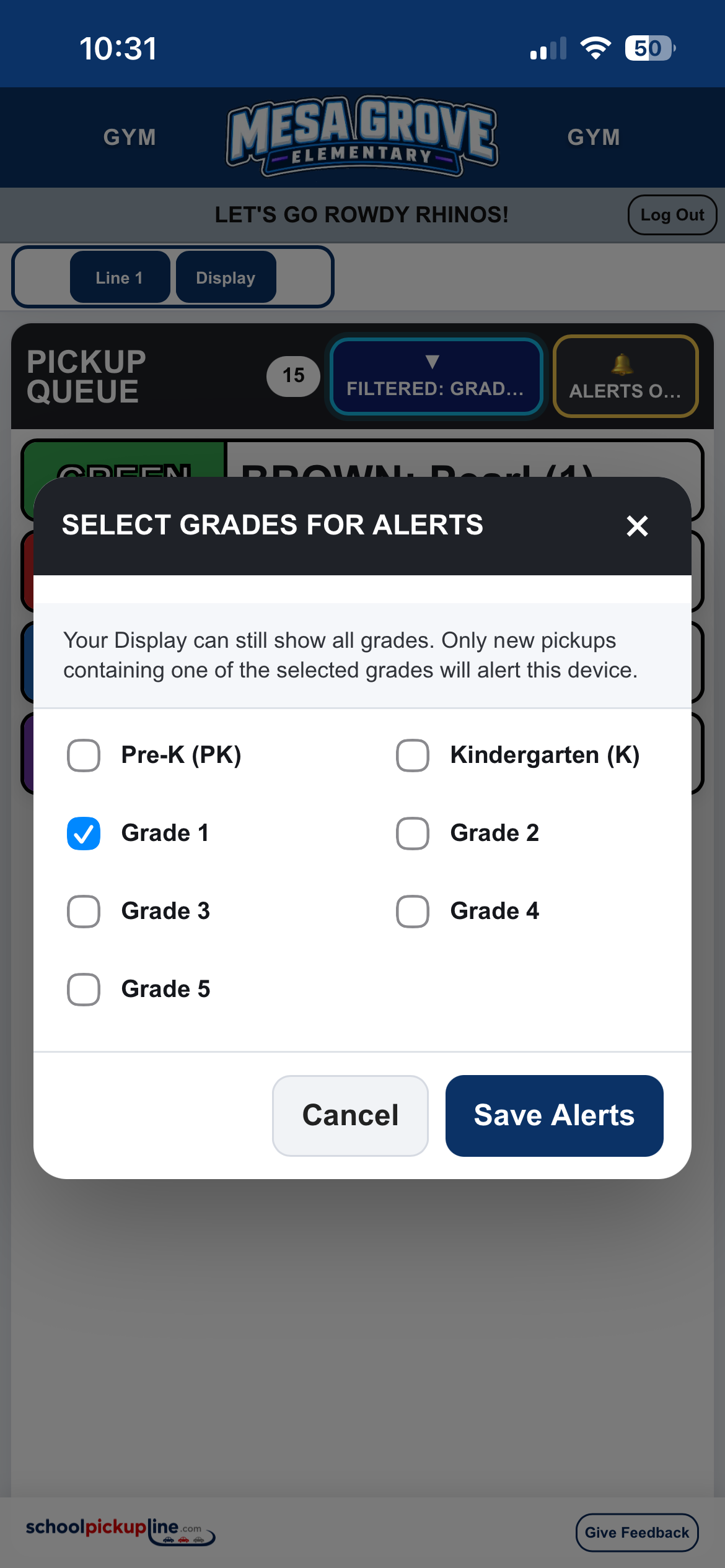 Select grades for alerts